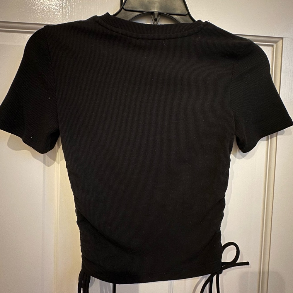 Zara ruched ribbed t-shirt black, Size Small - Picture 6 of 6